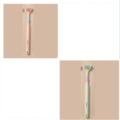 Soft bristle toothbrush with 3-sided brush head for thorough dental cleaning