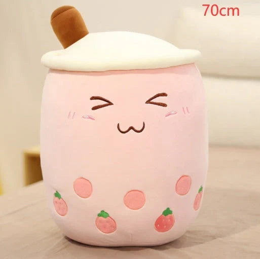 Strawberry Milk Tea Plush Boba Toy Pillow in various colours and sizes