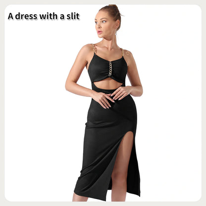 Elegant women's halter sleeveless split dress in various colors