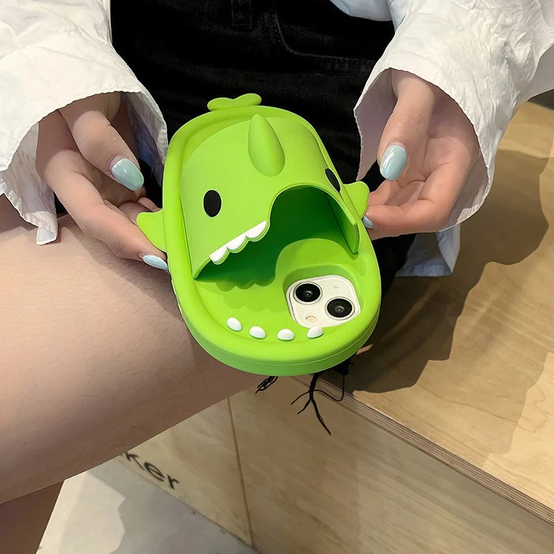 Shark slipper silicone phone case for iPhone 11-14 Pro Max in green