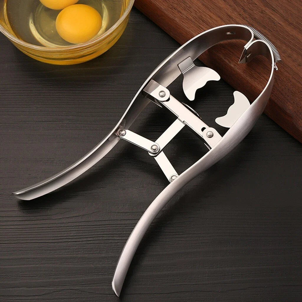 Premium stainless steel egg opener with razor-sharp blades for effortless, mess-free egg cracking