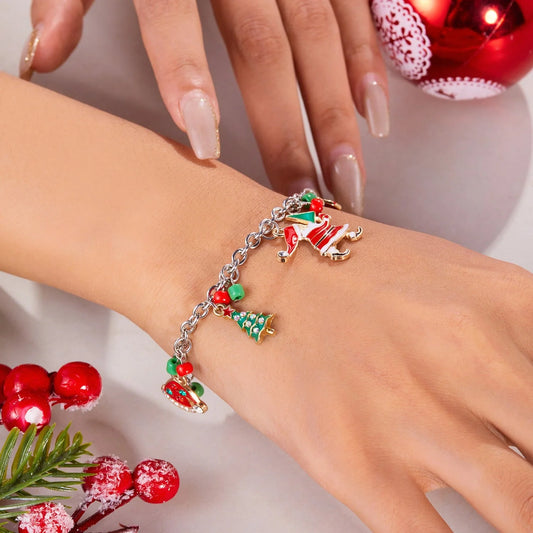 Festive Christmas bracelet with charms of a Christmas tree and Santa Claus, made of premium alloy materials