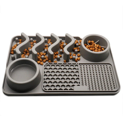 Multifunctional slow feeder silicone licking mat for dogs, available in various colors and sizes to promote healthier eating habits and dental care.