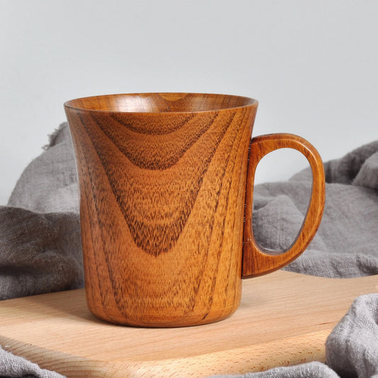 Handcrafted Jujube Wood Retro Japanese Style Mug with ergonomic handle