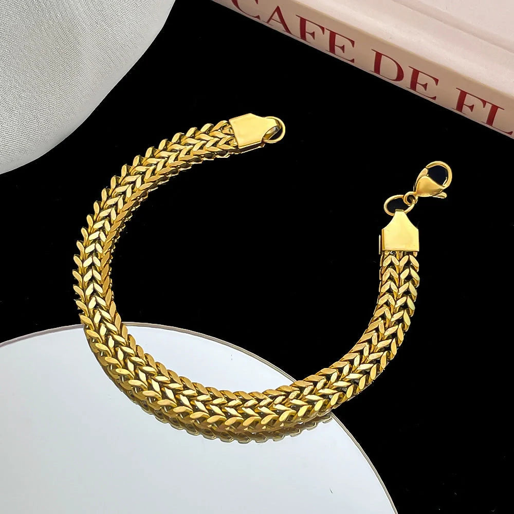 18K Gold Thick Hemp Flowers Titanium Steel Bracelet for men and women