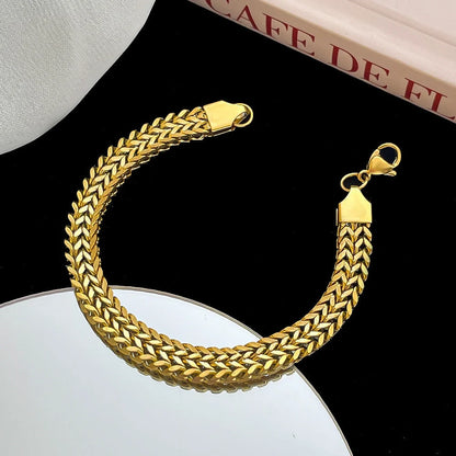 18K Gold Thick Hemp Flowers Titanium Steel Bracelet for men and women