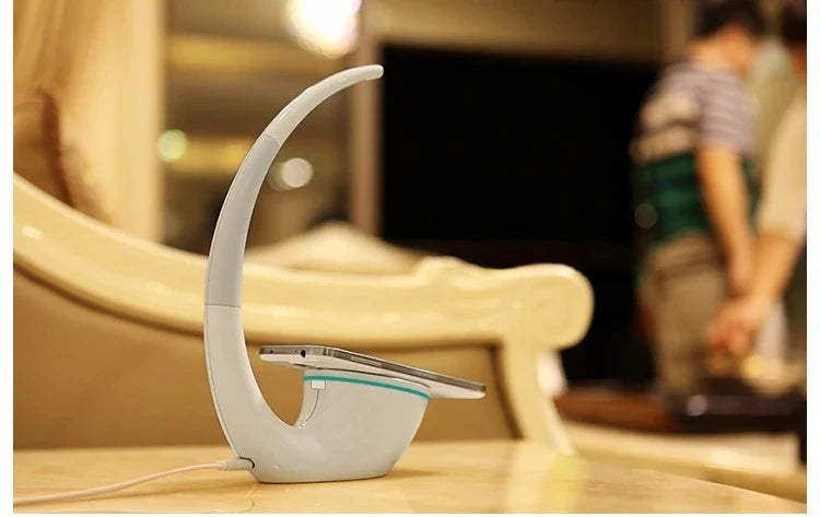 Stylish wireless charging table lamp with adjustable brightness and modern, minimalist design