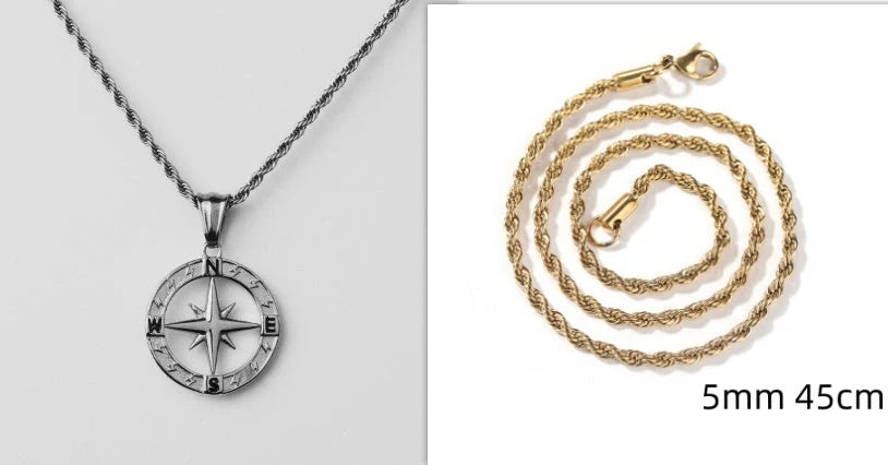 Elegant Stainless Steel Compass Necklace in gold and silver designs