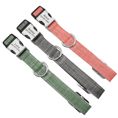 Customisable nylon dog collar with engraved dog tag in various colours