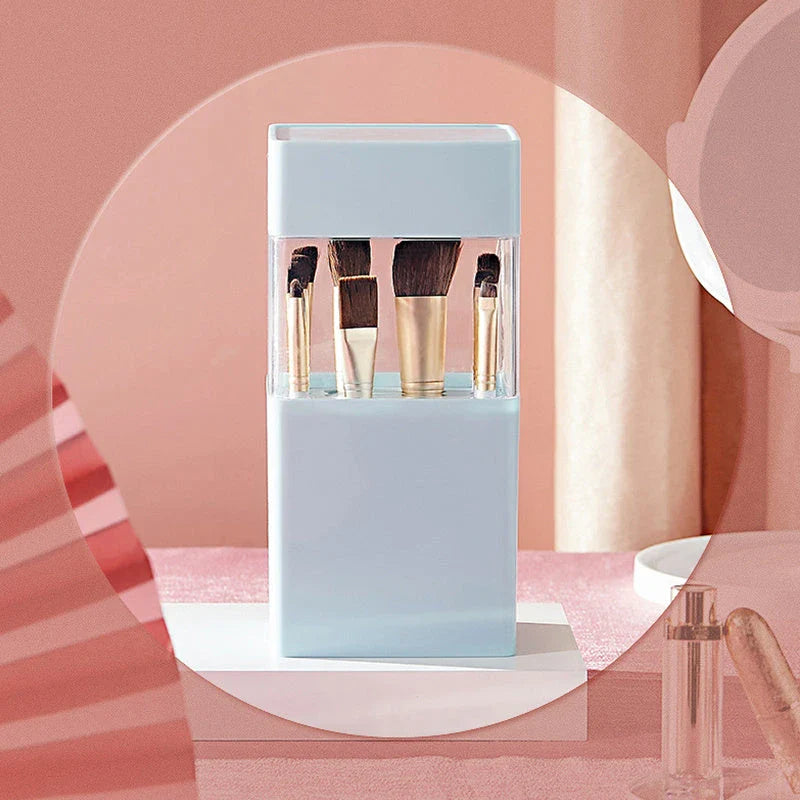 Premium makeup brush organiser with dual-purpose design for drying and storage, holding up to 12 brushes in a sleek and organised manner.