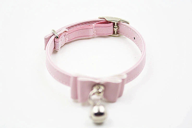 Stylish pet collar with bow tie and bell for small dogs, available in various colours