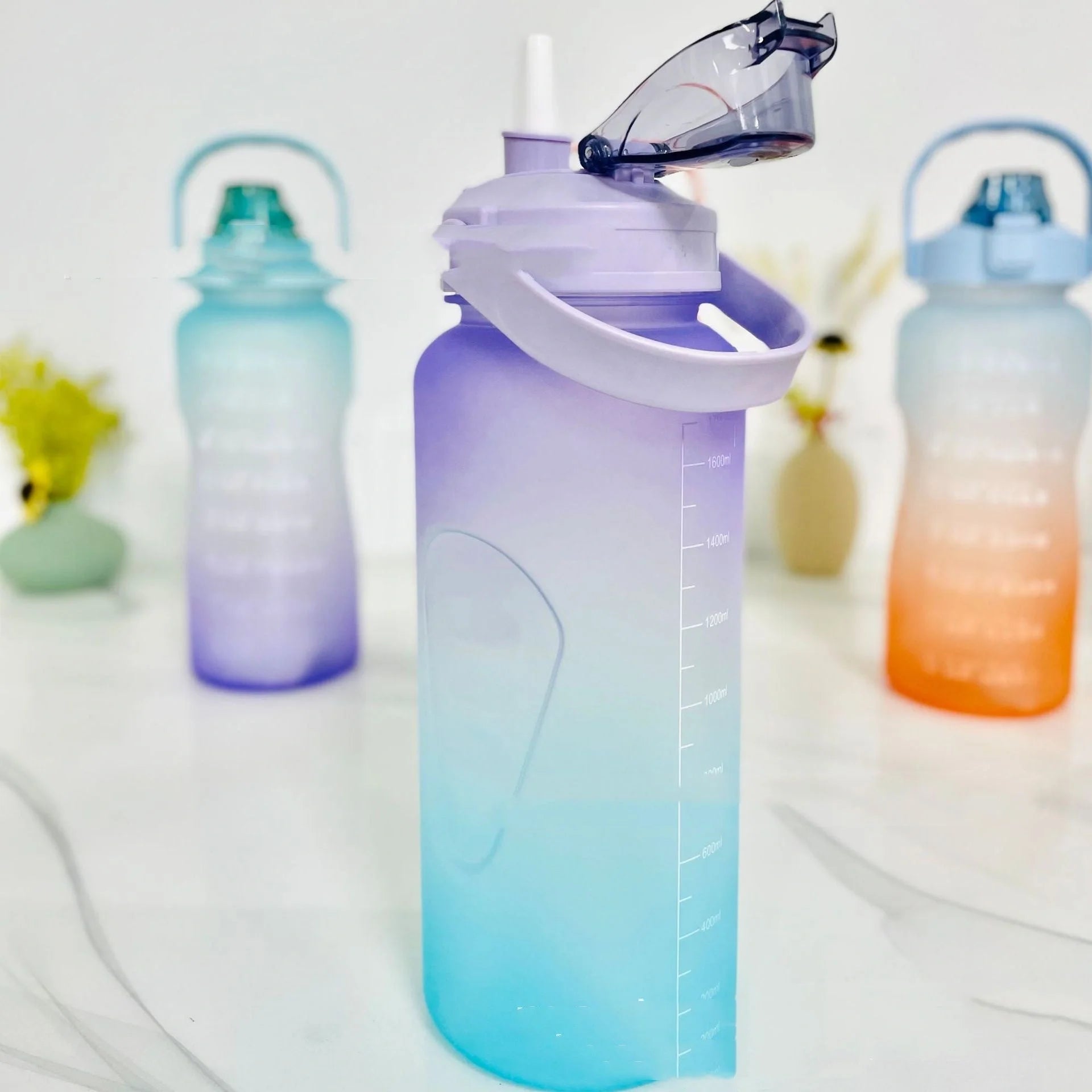 2.2L Large Capacity Half Gallon Plastic Space Cup with time markings and gradient colours