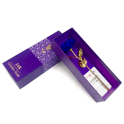 A luxurious 24K gold-plated rose flower bouquet set with a gift box and tote bag