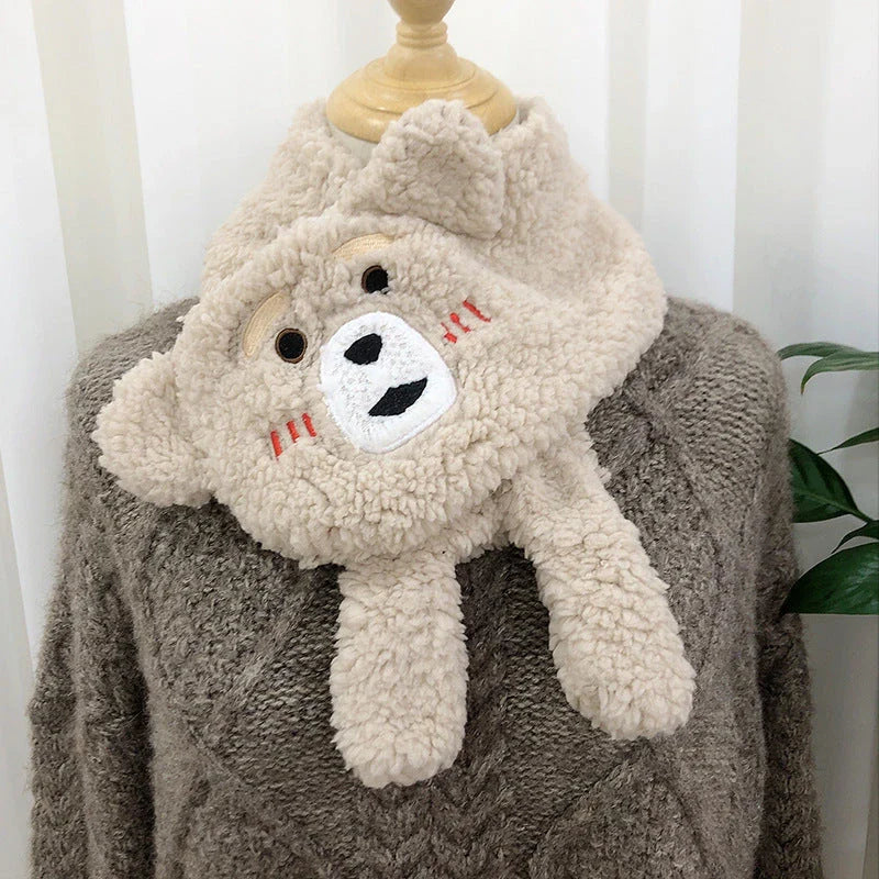 Cosy lamb's wool winter scarf with a playful bear design, available in various colours to keep you warm and stylish.