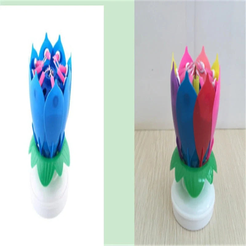 Musical Lotus Candles in various colours, showcasing the elegant lotus design and music feature
