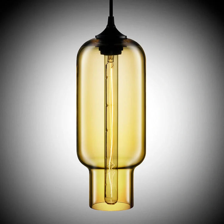 Nordic Modern Loft Pendant Lamp with glass body and aluminium shade in various colours