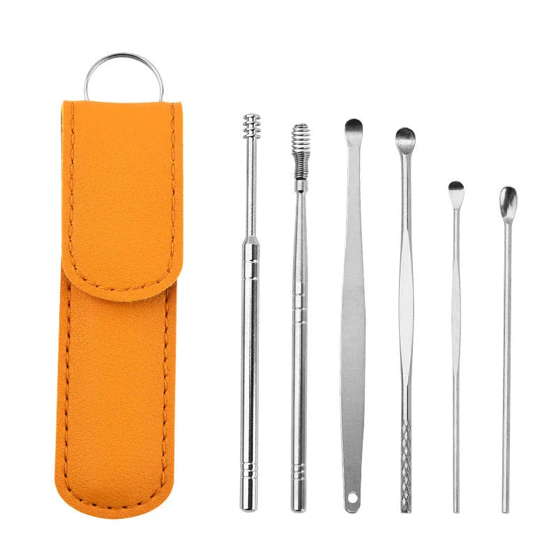 Premium stainless steel ear cleaner set with dual-headed spiral design and carrying case