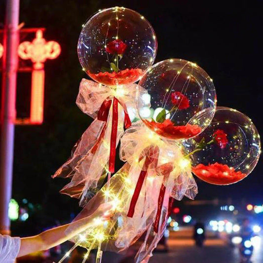 A luminous bouquet of glowing rose-shaped balloons, creating a magical and enchanting display.