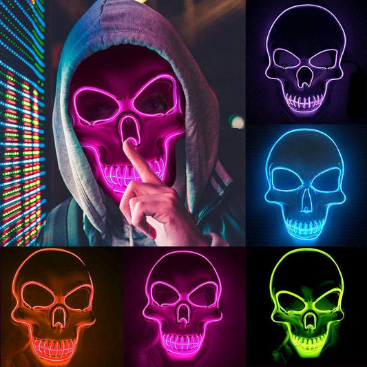Spooktacular LED Skeleton Mask in a variety of vibrant colours, featuring four lighting modes for the perfect eerie ambiance