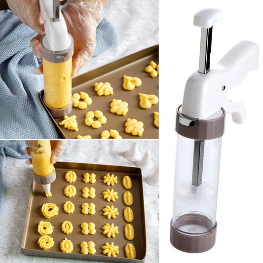 Premium Cookie Press Kit with interchangeable decorative discs for crafting a variety of biscuits and cakes