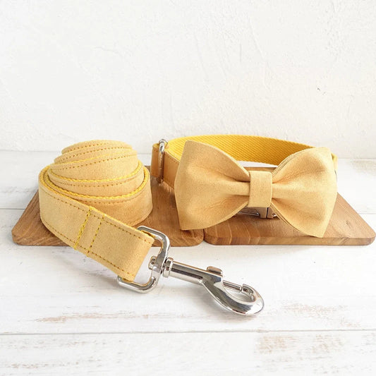 Bright yellow Nala pet dog collar with traction rope for high visibility and control