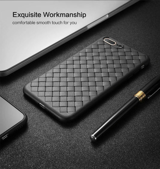 Stylish grid-patterned protective phone case with premium TPU material and responsive button covers
