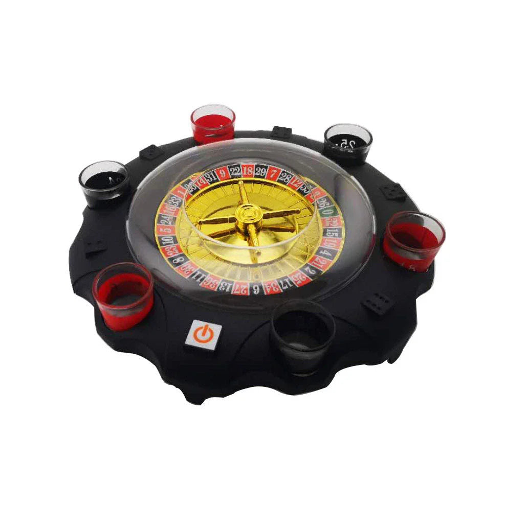 Elegant acrylic and glass roulette game set with spinning wheel and shot glasses, perfect for lively social gatherings