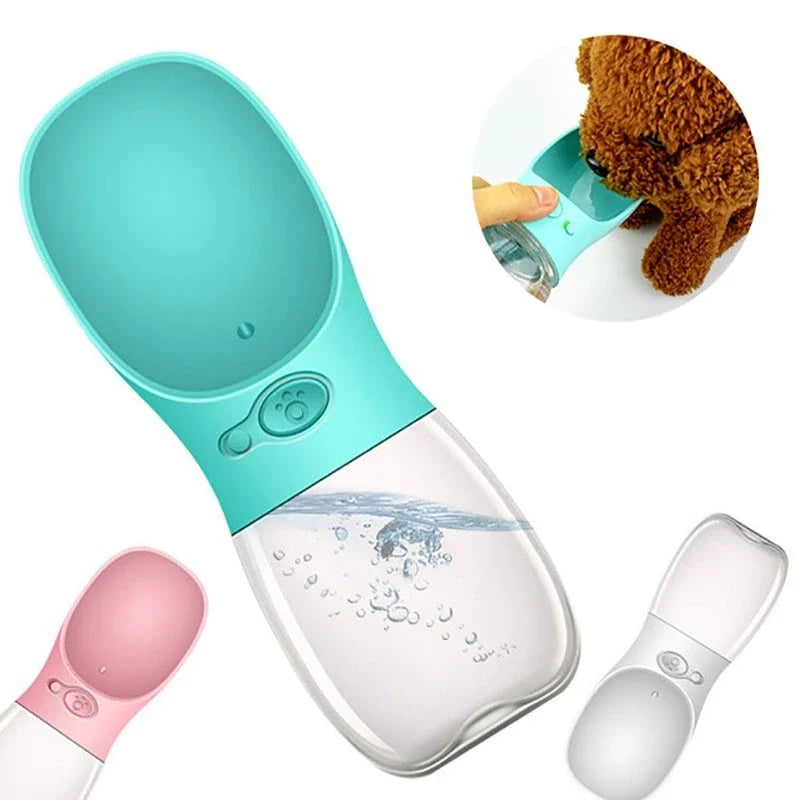 Durable and portable pet water bottle with one-touch button, suitable for outdoor activities with your furry friend