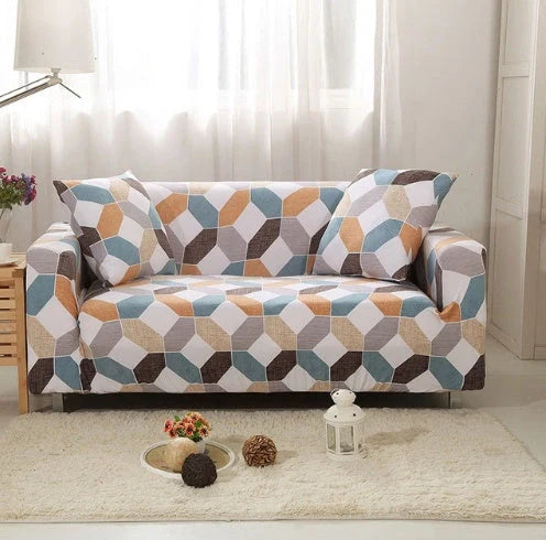 Elastic sofa cover in navy blue with high-density fabric protection