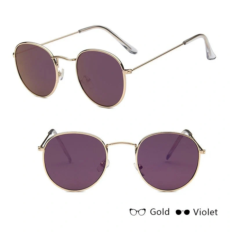 Women's retro metal sunglasses with round frame in gold and silver options