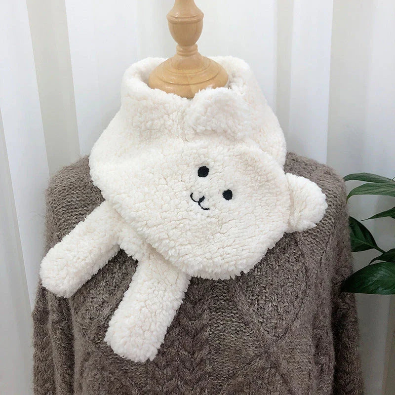 Cosy lamb's wool winter scarf with a playful bear design, available in various colours to keep you warm and stylish.