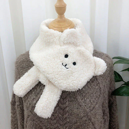 Cosy lamb's wool winter scarf with a playful bear design, available in various colours to keep you warm and stylish.