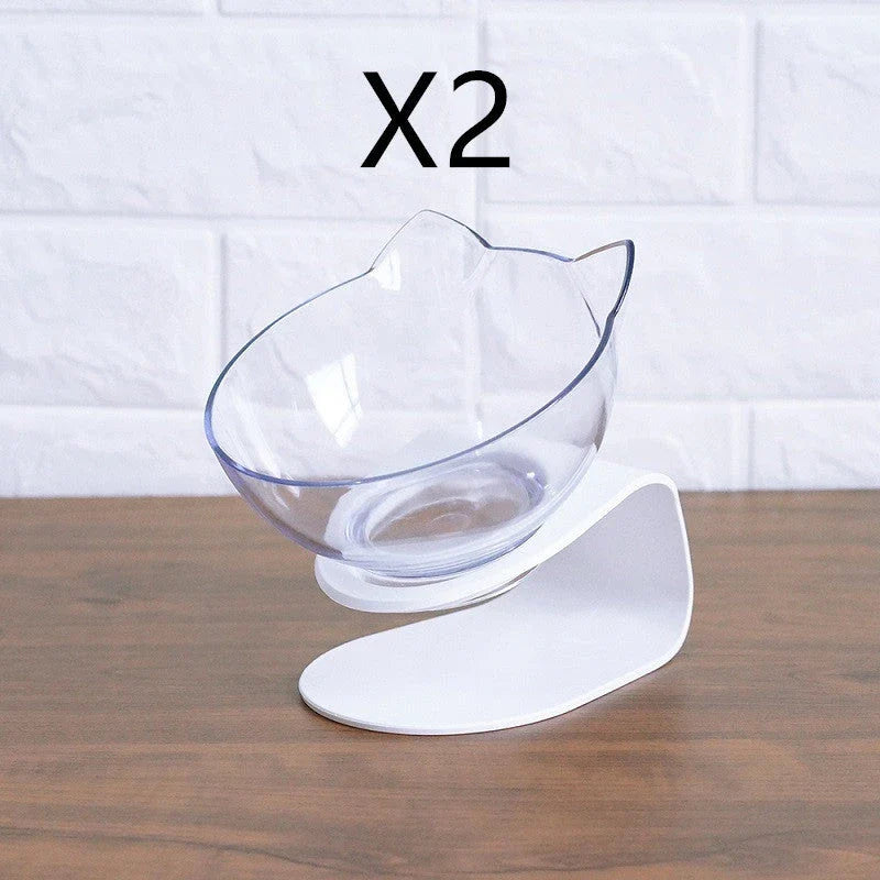 Elevated tilted pet bowl with non-slip stand in transparent, white, and black color options