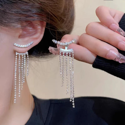Sterling silver zircon fringe earrings for women, elegant and sparkling jewellery.