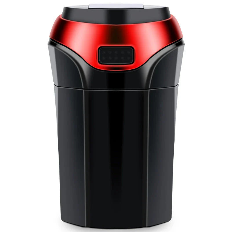 Rechargeable car ashtray with solar-powered LED light and detachable design for easy cleaning