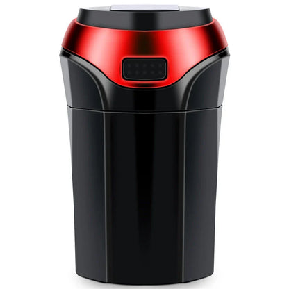 Rechargeable car ashtray with solar-powered LED light and detachable design for easy cleaning