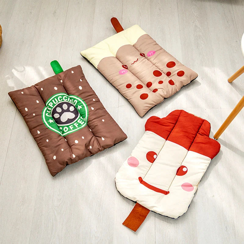 Ice Silk Pet Cooling Mat in various fruit designs for summer comfort