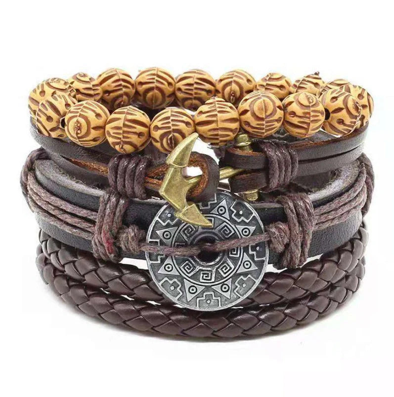 Men's genuine leather vintage braided bracelet with adjustable closure