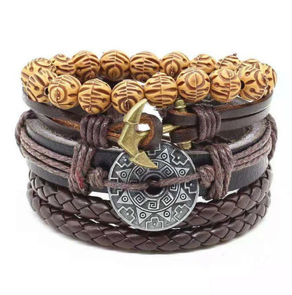 Men's genuine leather vintage braided bracelet with adjustable closure