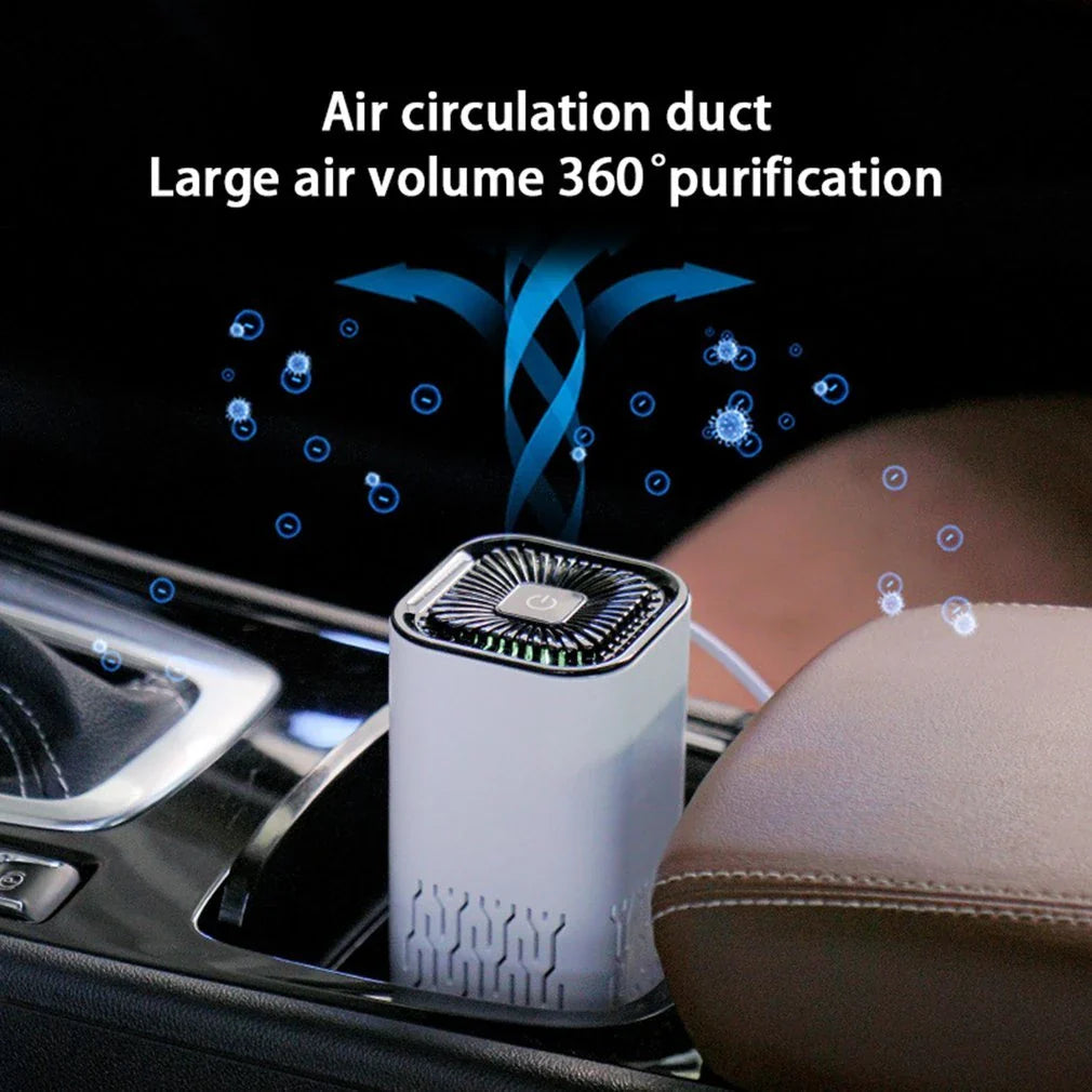 Powerful car air purifier with negative ion generator, designed to remove dust, smoke, and odors for a fresher in-car experience.
