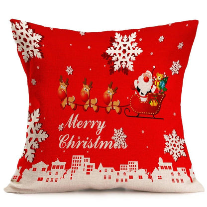 Festive Christmas-themed pillow covers in various patterns and styles, perfect for home or car decor