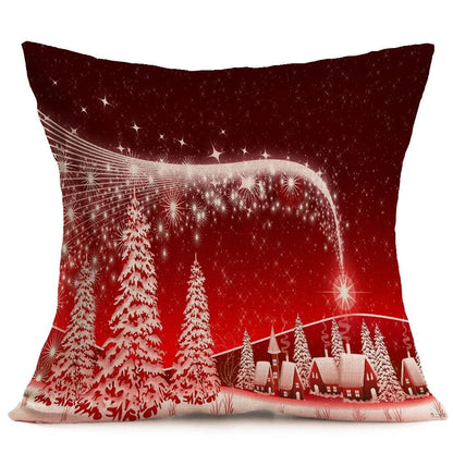 Festive Christmas-themed pillow covers in various patterns and styles, perfect for home or car decor