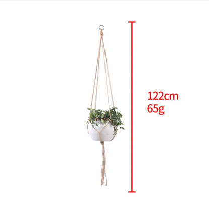 Hand-woven cotton rope plant hanging basket in beige, suitable for pots 5.9" to 7.8" in diameter