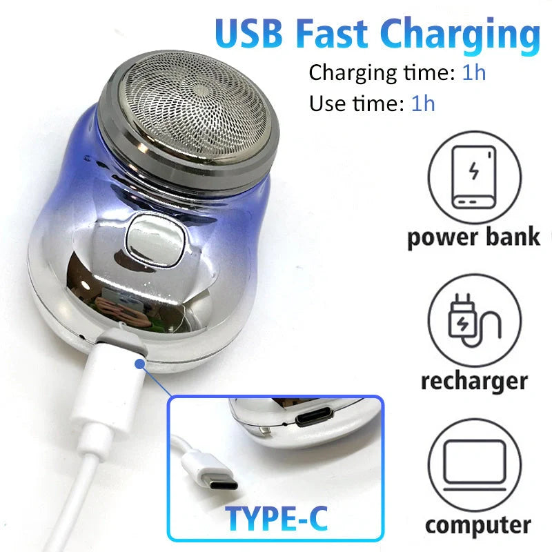 Mini Portable USB Rechargeable Electric Shaver for Men in black, blue, green, and silver