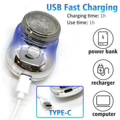 Mini Portable USB Rechargeable Electric Shaver for Men in black, blue, green, and silver