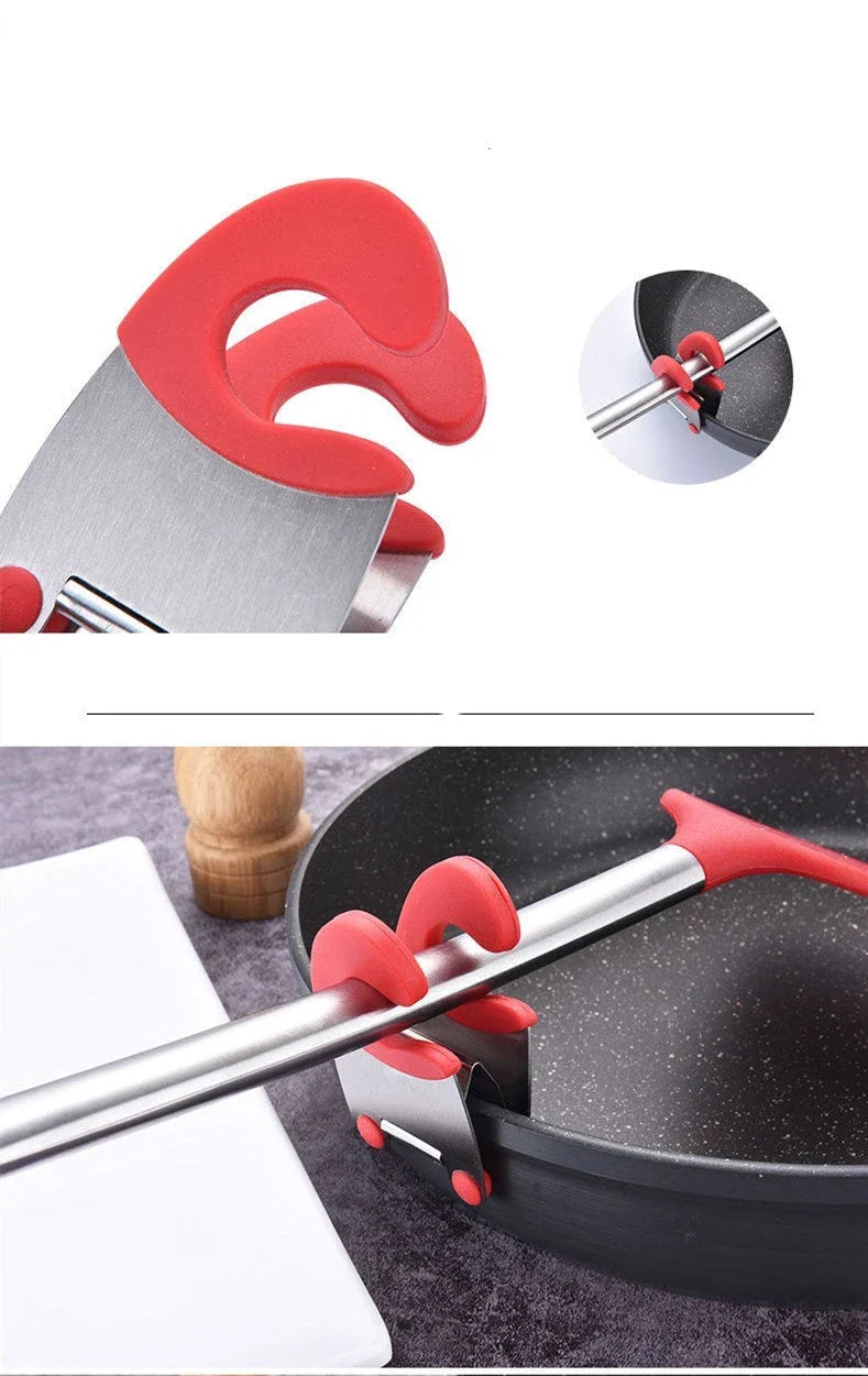 Premium stainless steel utensil holder with silicone lining and tilted design to prevent spills and keep cooking tools accessible