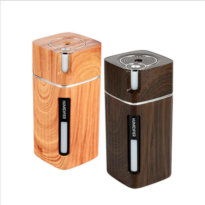 Premium wood grain aroma humidifier with LED lighting and essential oil diffuser function