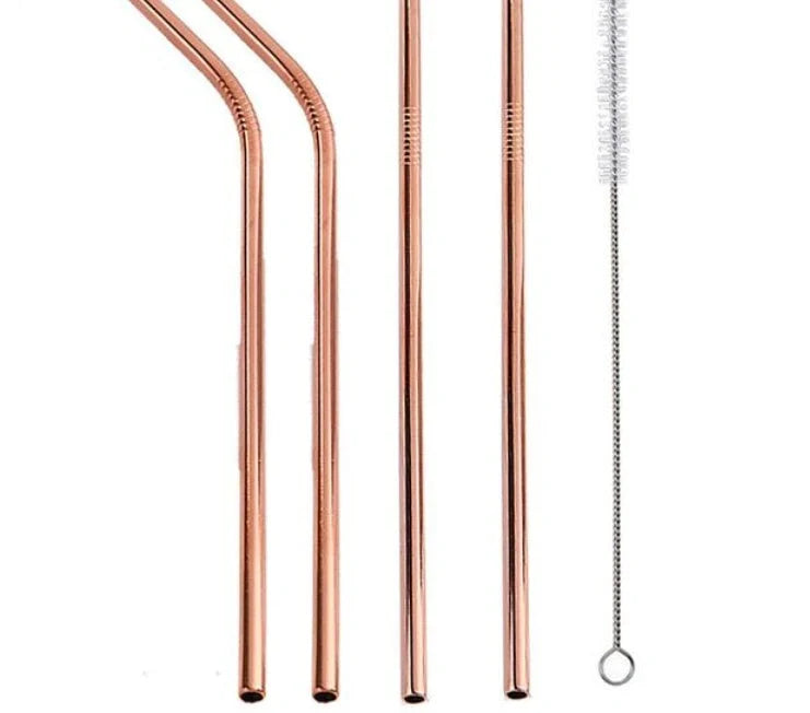 Vibrant reusable stainless steel straws set with cleaning brush, eco-friendly alternative to plastic