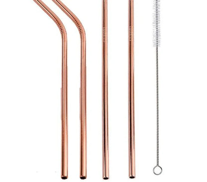 Vibrant reusable stainless steel straws set with cleaning brush, eco-friendly alternative to plastic
