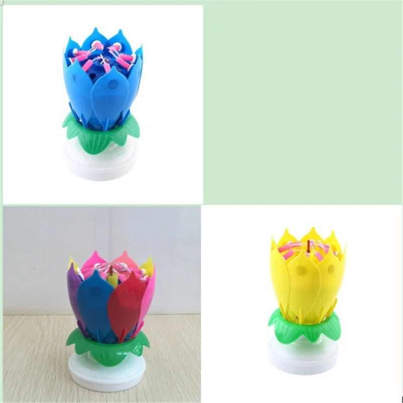 Musical Lotus Candles in various colours, showcasing the elegant lotus design and music feature